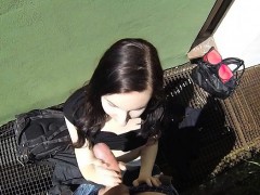 Hungry Chick Kneels Down And Sucks Big Hard Cock