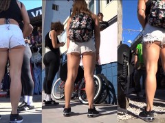 Hot backpacker with a luscious ass in tiny shorts is stalke
