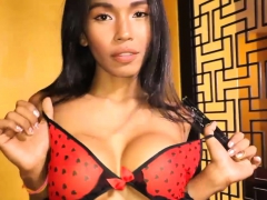 Teen ladyboy with big tits gives head and stuffs ass