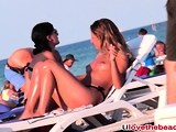 Big tits sexy topless babes close-up voyeur at beach