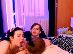 Two cute Russian teens suck hard cock and get pounded live a