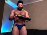 Horny gay hunk solo jerking fun