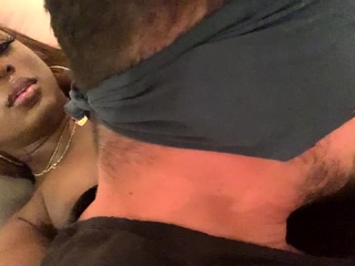 Sexy black GF gives blowjob and gets facial